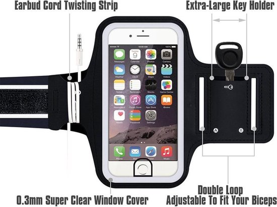 Hardloop Armband voor hardlopen - Sport/ hardloop armband - Sportarmband - Reflectoren - Verstelbaar - LED Hardloopband - Geschikt voor telefoons lengte 14,5 cm en breedte 7,5 cm - Zwart - Gratis verzending