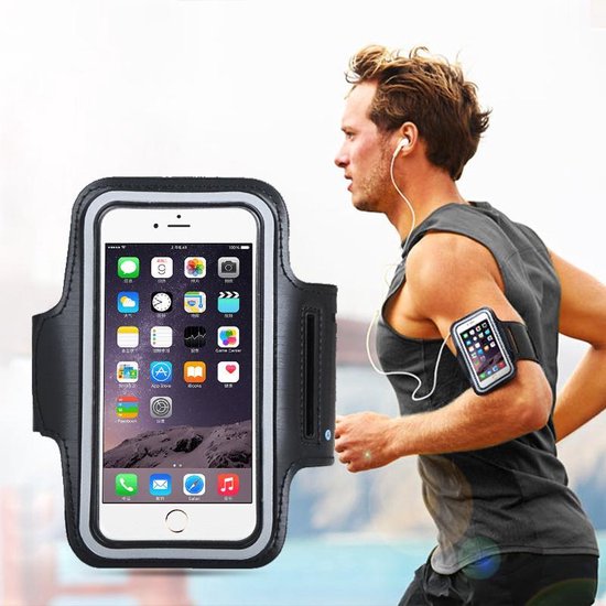 Hardloop Armband voor hardlopen - Sport/ hardloop armband - Sportarmband - Reflectoren - Verstelbaar - LED Hardloopband - Geschikt voor telefoons lengte 14,5 cm en breedte 7,5 cm - Zwart - Gratis verzending