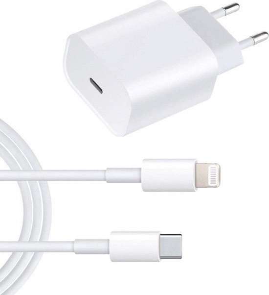 Snellader geschikt voor iPhone 14 & iPad Pro - 20W Snellader - USB-C Snellader met 1 Meter Lightning Kabel - Oplaadkabel