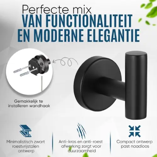 UDUTCH Luxe Toiletaccessoireset 4-delig Zwart - RVS Design | Complete Badkamer & Toilet Set