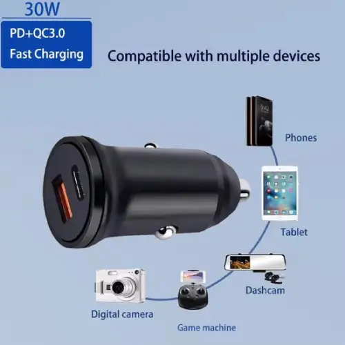 UDUTCH 30W Autolader USB-C & USB-A | PD & QC Snellader Universeel | Veilig Zwart