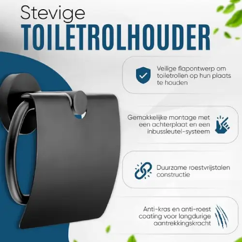 UDUTCH Luxe Toiletaccessoireset 4-delig Zwart - RVS Design | Complete Badkamer & Toilet Set